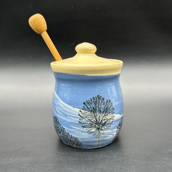 Sevierville Pottery Honey Pot Dipper Blue Skies Trees Studio Art Tennessee - Picture 4 of 9